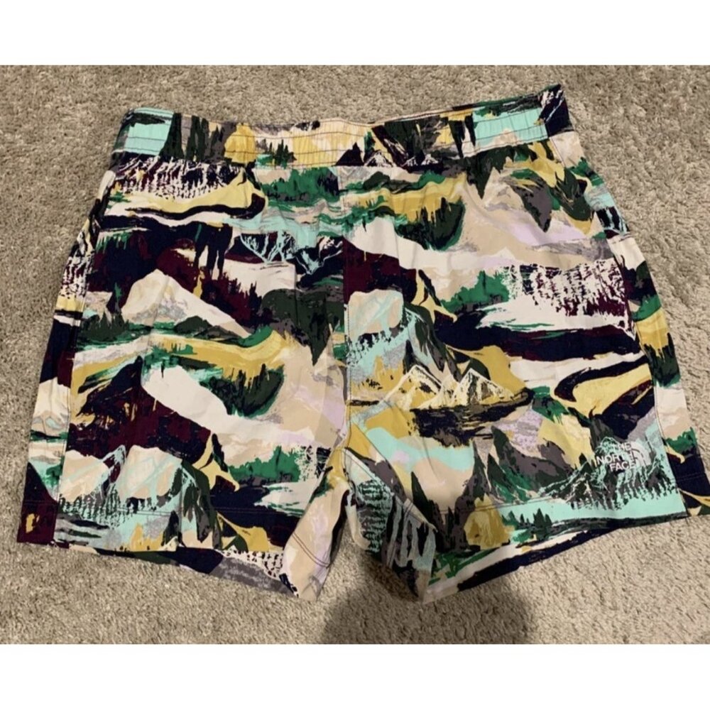 Women's The North Face Easy Wind Shorts Black Currant Graphic Windwall Sz XL